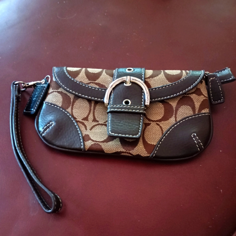 Coach Brown Leather Wristlet Clutch